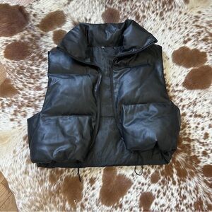 Women's Cropped Black Puffer Vest